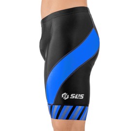 SLS3 Triathlon Shorts Mens - Padded Tri Shorts Mens – Swim, Bike, Run – Duathlon or Triathlon with Pocket (Black/Blue Stripes, Medium)