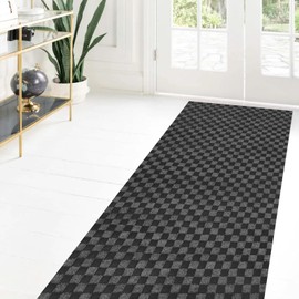 Custom Size Runner Rug 4 ft x 7 ft, 2-82ft Carpet Runners Hallway Entryway Kitchen Garage Laundry Room Area Rugs with Non-Slip Rubber Backing, Checkered Black