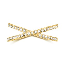 EAMTI Criss Cross Rings for Women 925 Sterling Silver Cubic Zirconia Wedding Band Size 5-12 (Gold, 10)