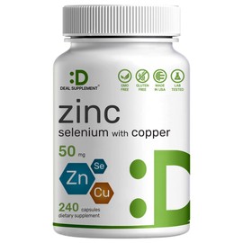 Deal Supplement Zinc 50mg with Selenium + Copper, 240 Capsules, 8 Month Supply, 3 in 1 Mineral Formula, Zinc Picolinate Complex Supplement, Supports Healthy Immune System for Adults and Kids