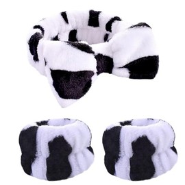 Psiokimi Spa Headband and Wristband Set, 12 Pcs Headband for Washing Face, Elastic Soft Fluffy Makeup Headbands Bow Hair Band for Women Shower Facial Skincare