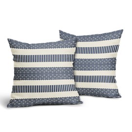 Navy Blue Striped Pillow Covers 18x18 Set of 2 Boho Stripe Pattern Print Cream White Decorative Throw Pillows Outdoor Modern Pillowcase Square Cushion Case for Home Sofa Couch Bed