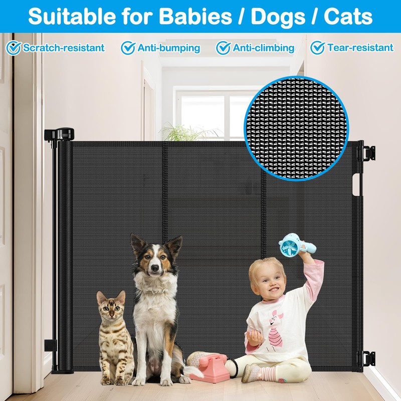 Reinforced 42 Inch Extra Tall Retractable Dog Gate with Reinforced