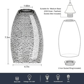 Viinew Black Seeded Art Glass Pendant Lamp Shade 4.72" Glass chandeliers Cover Mini Oval Light Shade Replacement Shade Only Light Fixtures for Kitchen Island pendant light 1-Pack
