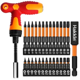 Torx Bit Set Hakkin 28Pcs Torx Screwdriver Sets S2 Steel Magnetic Tamper Proof Torx Security Bits with 75mm Bit Extension Holder and Bit Driver for Impact Drill T5-T40