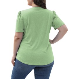 Womens Plus Size Tops Puff Sleeve Square Neck T Shirts Oversized Tunics Light Green 3XL