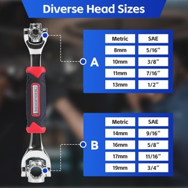 KOOPOOL Universal Wrench 52 in 1 Socket Wrench Tool with Multifunction 360 Degree Rotating Head, Tool Kit for Home and Car Repair, Tools for Men, Gifts for Men, Mens Stocking Stuffers