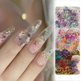 ASDIIT 3D Dried Flowers for Nails Charms, Small Dried Flowers for Resin, Spring Floral Nail Stickers, Cute 3D Nail Art Decorations for Women