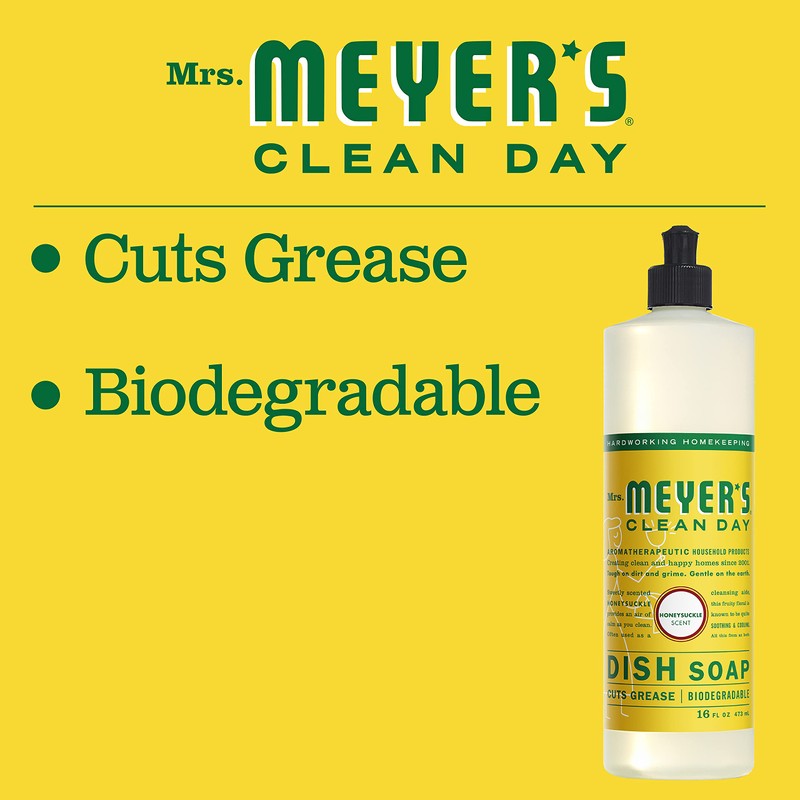 MRS. MEYER'S CLEAN DAY Liquid Dishwashing Soap, Honeysuckle, 16 oz