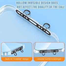 ILSSLI Phone Lanyard Pads 2PCS Universal Cell Phone Tether Tab Metal Ultra Thin Patch Non-Adhesive Phone Patches for Most Smartphones Cases (Black)