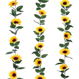 RXKFIGX Hanging Sunflower Garlands Artificial Sunflower Garland Silk Sunflower Vine Artificial Flowers Sunflower Vine Faux Flower Vine Silk Sunflower for Wedding Table Home Craft Party Decoration