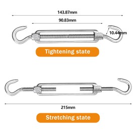 Forhandy Pack of 6 Turnbuckles, M6 Rope Tensioner, Stainless Steel 304 Turnbuckles, Adjustable Wire Tensioner Hooks/Hooks, Heavy Duty Tension Hooks