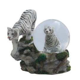 ICE ARMOR 4" H White Tiger with Cub Glitter Snow Globe