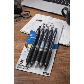 INC FORMA Retractable Ballpoint Pens - Black and Blue Ink, 1.0 mm Tip, Assorted Barrel Colors, Pack of 5”