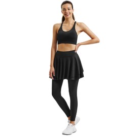 Jack Smith Women's Tennis Leggings with Pockets Sporty Ruffle Pleated Golf Skapri with Skirt, black, S