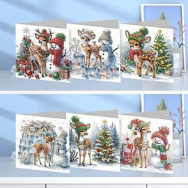 YGbaby 6 Packs DIY 5D Diamond Painting Christmas Cards Kits for Adults Christmas Tree Elk Snowman Diamond Art Greeting Cards Merry Christmas Cards Art Craft Gifts for Family and Friends