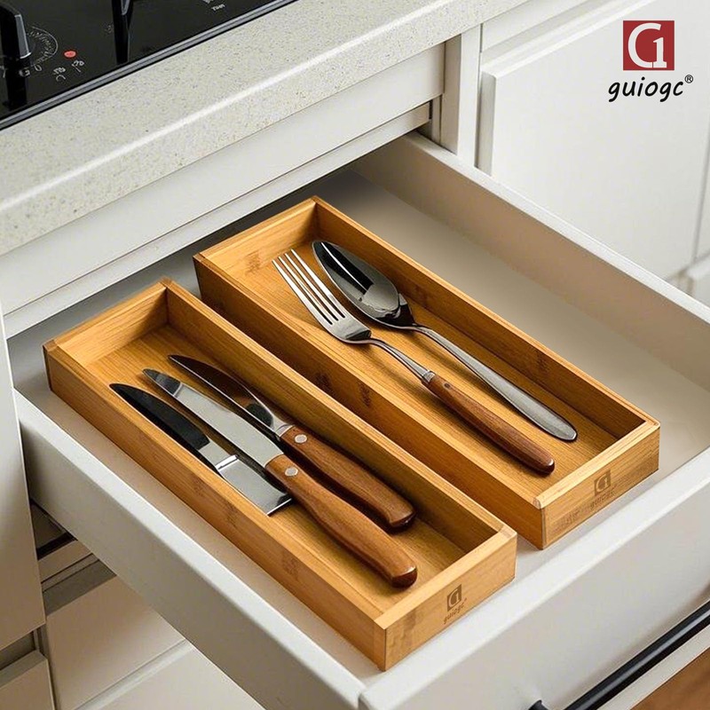 guiogc Bamboo Drawer Silverware Organizer, Flatware Organizers, Multi-purpose Bamboo Storage