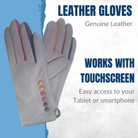 Vera Tucci TIFFANY G01 Leather Multi Colour Button & Fingers Glove (SM, LIGHT GREY)