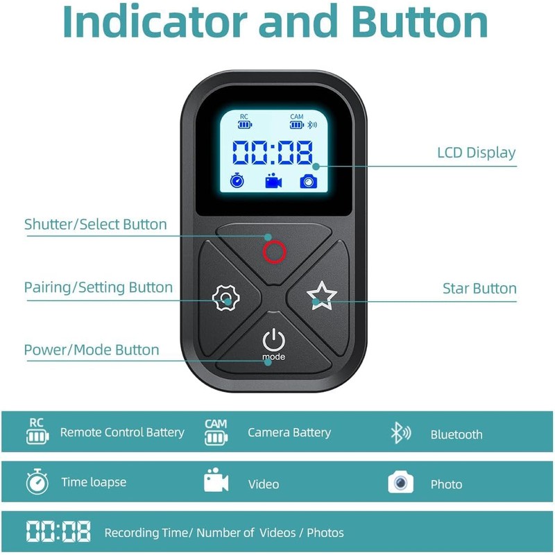 VIDIFY Smart Wireless Remote Control for GoPro 13 12/11/10/9/8/Max, Water