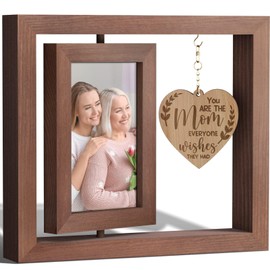 Mothers Day Gifts From Daughter Son Mom Gifts Mom Picture Frame, Rotating Picture Frame for 4x6 with Warm Heart Pendant for Mom Mother-In-Law Women Mom Birthday Gifts Rustic Wood Double-Sided Display