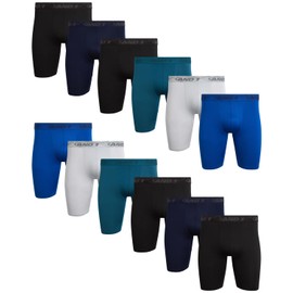 AND1 Men's Underwear Boxer Briefs - 12 Pack Performance Long Leg Compression Boxers for Men with Contour Pouch (S-3XL), Size Large, Black/Legion Blue/Black/Web Blue/Maritime Blue