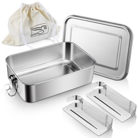 Joyfair Lunch Box, Stainless Steel Bento Box with Bag, Metal Compartment Lunch Food Storage Containers for Adults and Kids, Lockable Clips & Removable Divider, Leak Proof & Dishwasher Safe, 850ml