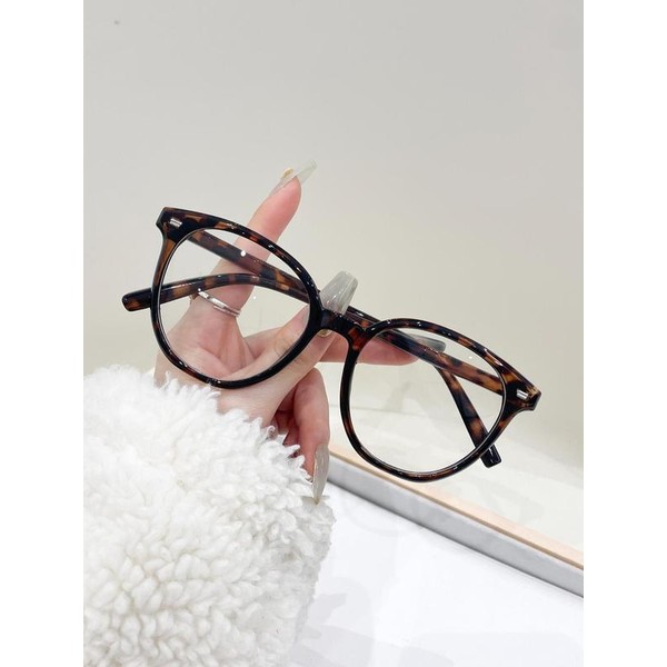 Cute Round Frame Tortoise Pattern Eyeglasses, Anti-blue Light Eyeglasses for