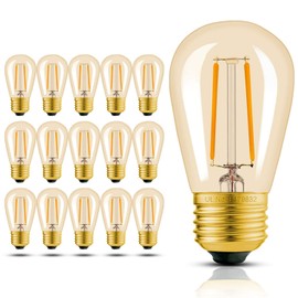 Hizashi 15 Pack S14 Replacement Light Bulbs, 2W=25 Watt Outdoor Edison Bulbs Dimmable E26 Base, Amber 2200K S14 LED Bulb, Outdoor String Lights Bulbs Replacement, Shatterproof Waterproof, UL Listed