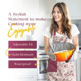 VITA ELEGANTE Aprons for Women with Pockets - Vintage Apron Meets Waterproof Apron - Stylish Kitchen Aprons for Cooking - Durable & Chic