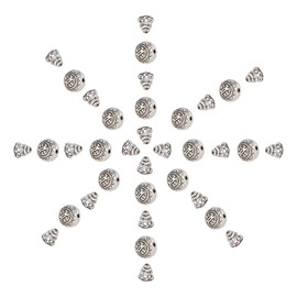 SUNNYCLUE 1 Box 20 Sets Guru Beads Antique Silver Plated 3 Hole Alloy Buddha Buddhist Prayer Cone Caps Bead Loose Spacer Bali Tibetan Style for DIY Jewellery Making Craft Supplies