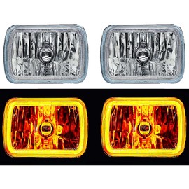 Octane Lighting 7X6 Inch Amber COB LED Glass/Metal Headlight Halogen Light Bulb Headlamp Pair