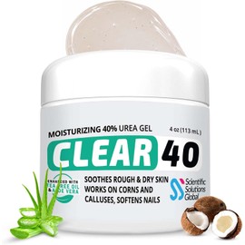 CLEAR 40, 40% Urea Gel, 4 oz w/Tea Tree & Coconut Oil, Aloe Vera Extract, Works on Calluses & Corns, Moisturizes & Softens Cracked Heels, Feet, Elbows, Hands, Nails, Superior Hydration to Urea Creams#