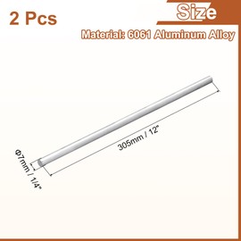 sourcing map 2Pcs 1/4"(7mm) Dia Round Aluminum Rod, 12"(305mm) Long 6061 Aluminum Round Rod Solid Lathe Bar Stock for Industry Construction DIY Crafts