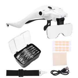 PERMUST Lupenbrille mit Licht, Vergrößerungsbrille,Brille USB Ladung mit 4 LED Licht und 2 Einstellbarer Helligkeit Lupenbrille für Brillenträger, Kopflupe 5 Linsen 1,0X 1,5X 2,0X 2,5X,3,5X