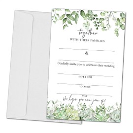 ZEDEV Greenery Wedding Invitation Cards - Invite Cardstock for Wedding Parties Receptions - 25 Cards and 25 Envelopes (together-005)