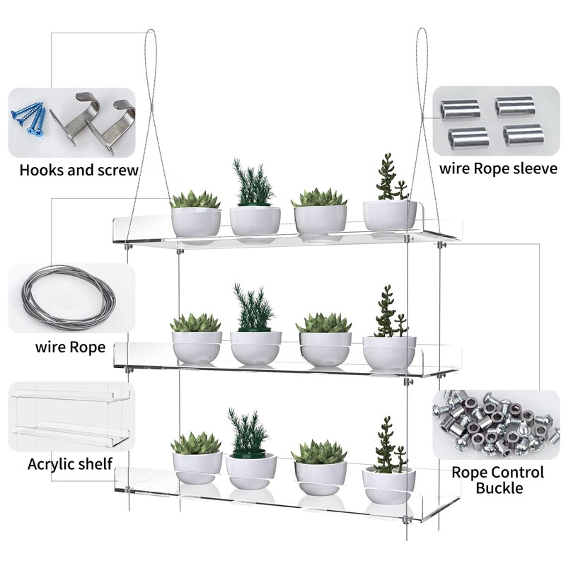 ZerzSemp 2-Pack Hanging Acrylic Plant Shelves for Windows, Each Tier