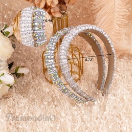 Framendino, 2 Pack Rhinestone Headband Beaded Padded Crystal Non Slip for Women