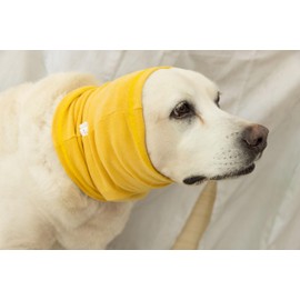 DDFS Dog Ear Cover Anxiety Relief Grooming Bathing Anxiety Dog Head Wrap for Noise Cancelling Yellow L