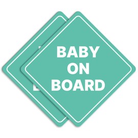 GEEKBEAR Baby on Board Car Sign - Sticker or Magnet & Color Options, Weather-Resistant - Diamond Shape 6.8 x 6.8 in (Mint, Reflective Magnet)