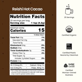 Blume Superfood Latte - Reishi Hot Cacao Powder, Mushroom Powder, Soothing Superfoods, Latte with Brain support, Organic Cocoa Mushroom Coffee Enhancer - Organic, Vegan And Keto Friendly - 25 Servings