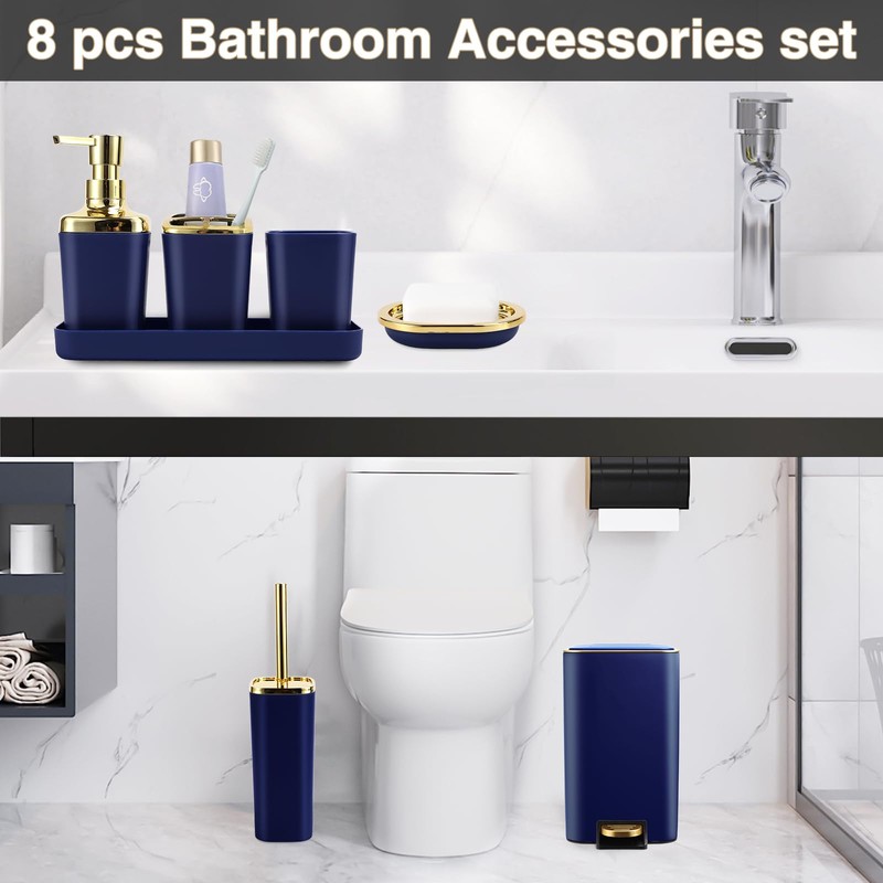 XLHOMO Navy Blue Bathroom Accessories Set 8 Piece Navy Blue