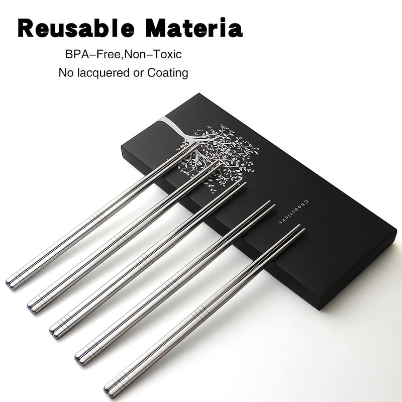 AOOSY 5 Pairs Stainless Steel Chopsticks,Premium Reusable Metal Chopsticks,Dishwasher Safe