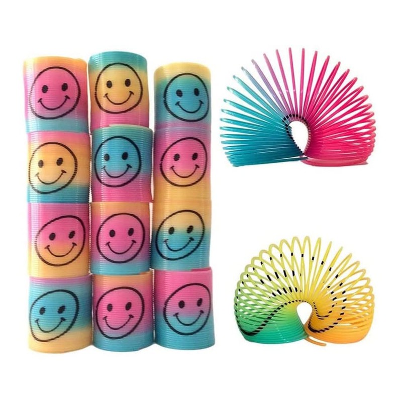 SHATCHI 12 Mini Rainbow Smiley Face Springs Slinky Pinata Party
