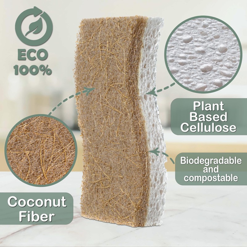Natural Kitchen Sponge - Biodegradable Compostable Plant Based Coconut Scrubber