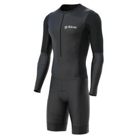 Sikma Men’s Full Sleeve Skinsuit Breathable Mesh Triathlon Padded with Hi Viz Reflection and Power Band Leg Grippers Trisuit (X-Large, Black, One Size)