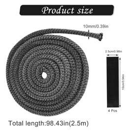Stove Rope,Stove Sealing Cord Fireproof Fiberglass Rope Seal Heat Resistant Stove Rope 2.5m Longx10mm Wide Fireplace Tape Stove Door Gasket with End Binder for Fireplaces Doors