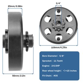 TIMZH The go-kart clutch has a 5/8" aperture and 11T, which is suitable for small go-karts, children's go-karts and mini-bikes driven by small gasoline engines