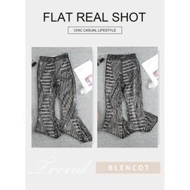 BLENCOT Bell Bottoms for Women High Waisted Wide Leg Palazzo Pants Bling Sequin Flared Trousers Black M