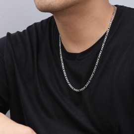 micuco Figaro Chain Necklace for Men, Silver Chain for Men, Stainless Steel Mens Chain Necklace, 4.5mm Link Chain Necklace for Women 22 inches