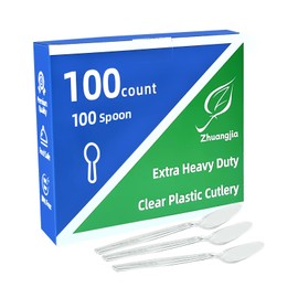100 Pcs Clear Plastic Silverware Extra Heavy Duty, 100 Count Spoons Disposable Plastic Utensils Set Plastic Cutlery Set BPA-Free Heat Resistant Plasticware Silverware for Everyday Party